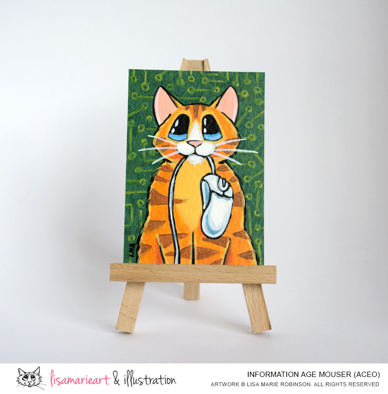 Information Age Mouser: Orange Tabby Cat ACEO by Lisa Marie Robinson