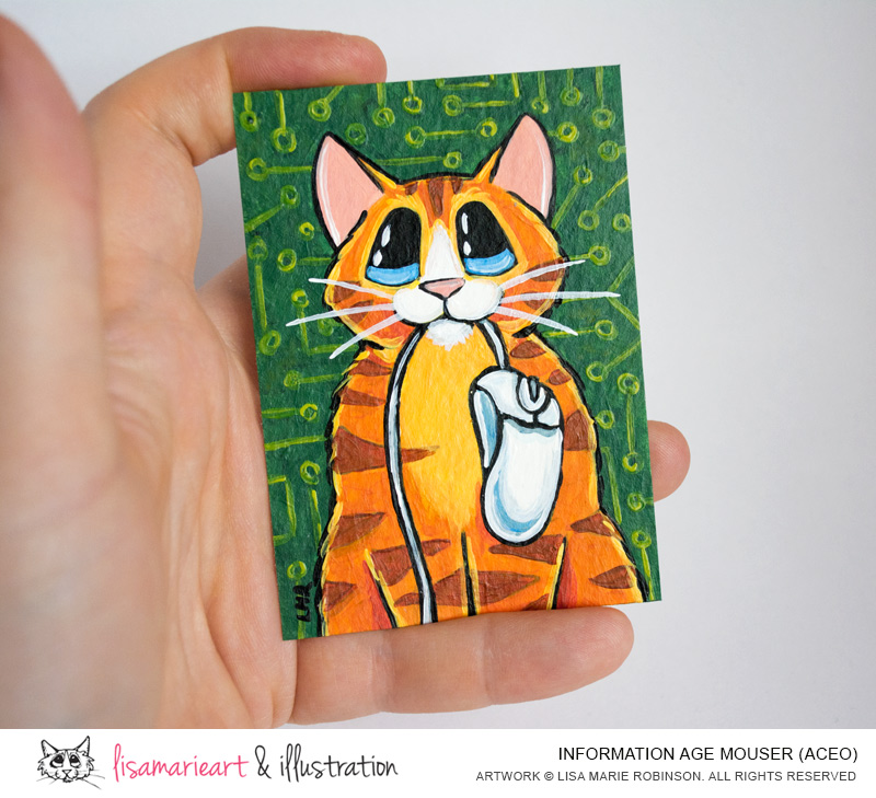 Information Age Mouser: Orange Tabby Cat ACEO by Lisa Marie Robinson