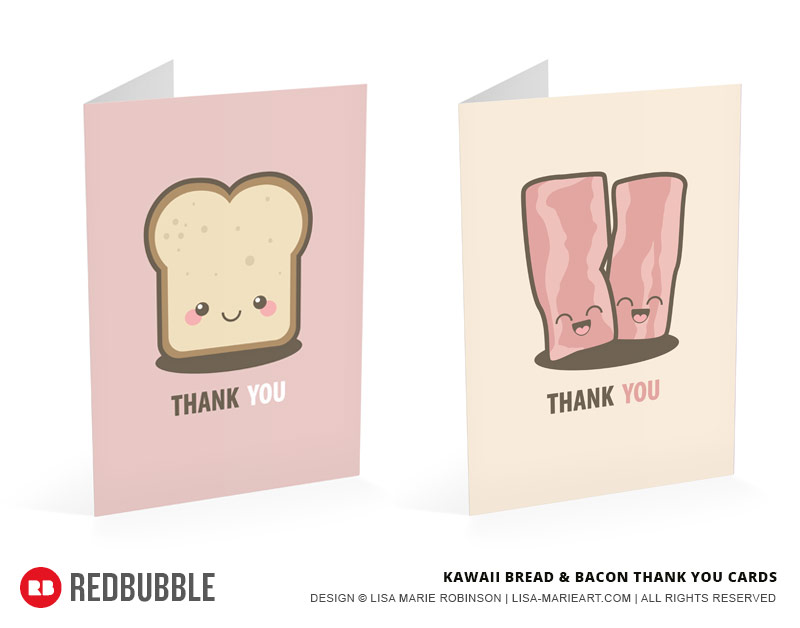 Kawaii Bread and Bacon Thank You Cards by Lisa Marie Robinson