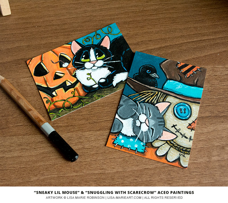 16-09-2014 Halloween Cat ACEO Paintings by Lisa Marie Robinson