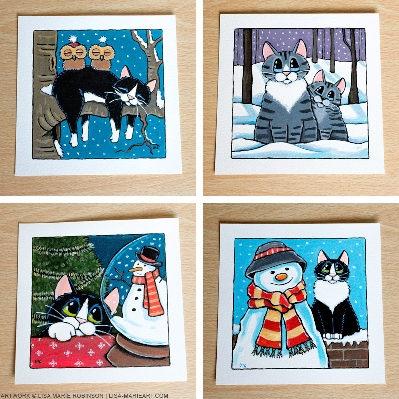 16-11-2014 Winter & Festive Cat Illustrations for Whitby Galleries