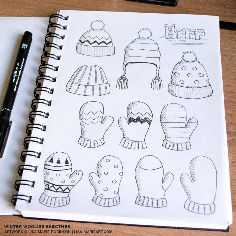 Winter Woolies Pencil & Ink Sketches