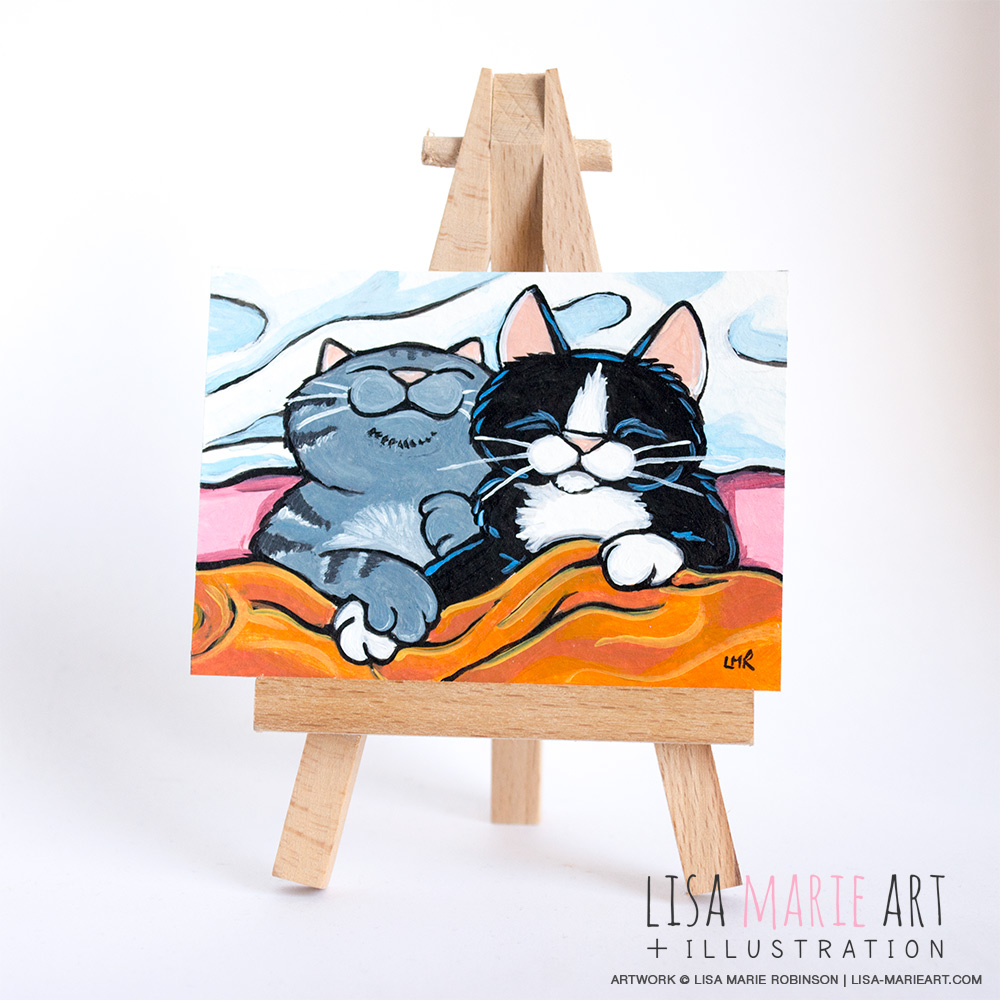 Cat ACEO - Snuggle Buddies by Lisa Marie Robinson