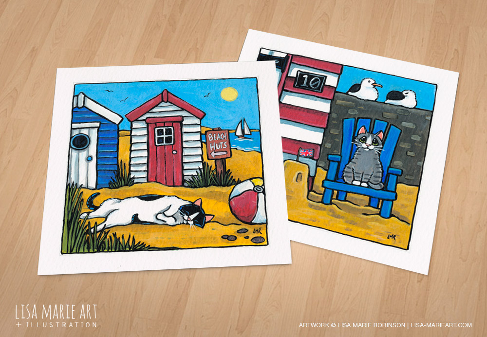 Beach hut cat paintings - Whitby Galleries- July 2016