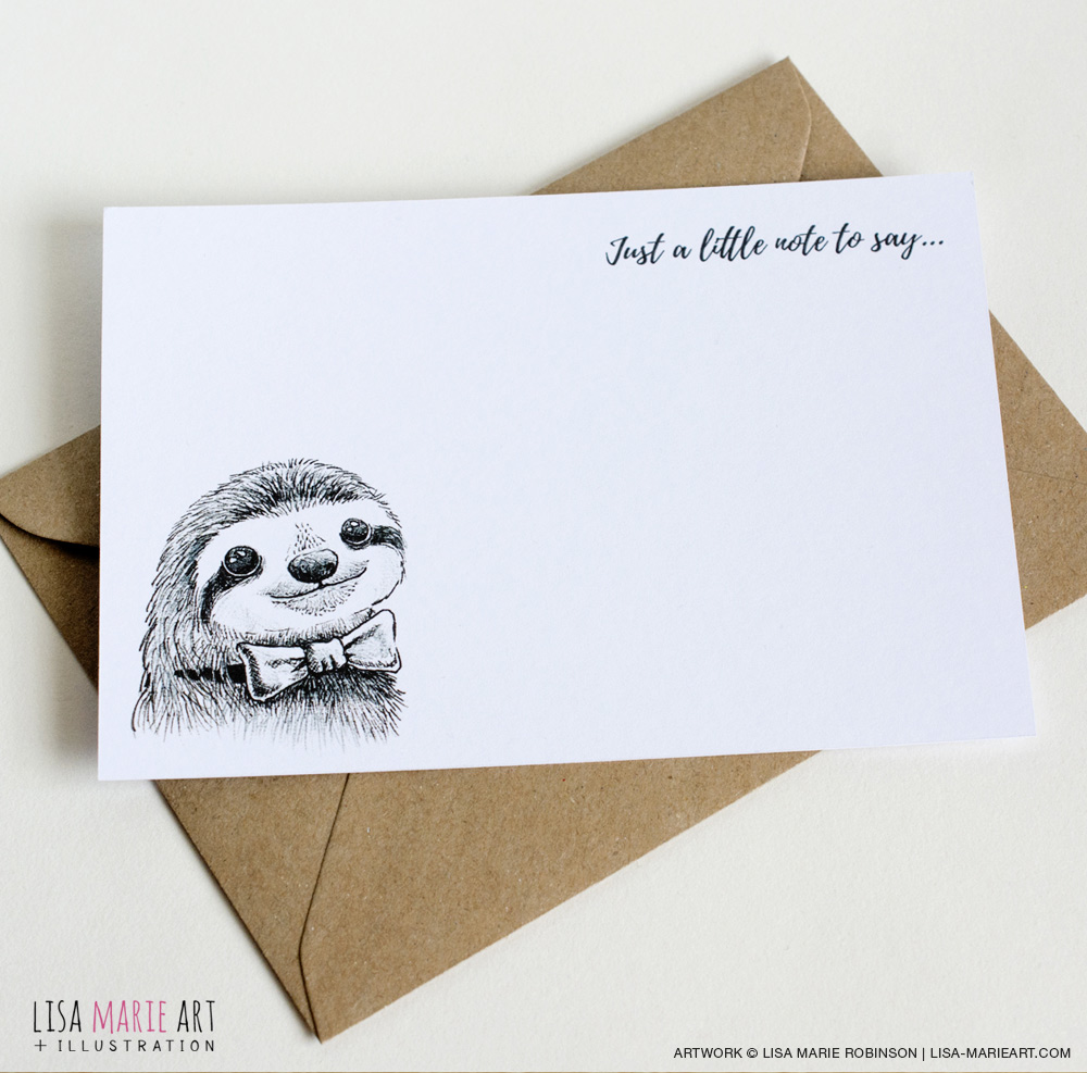 Handmade Sloth Notecards (Card & Envelope)