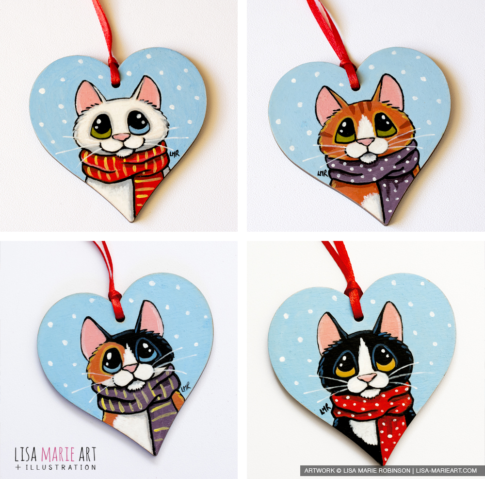 Hand painted Wooden Cat Tree Decorations