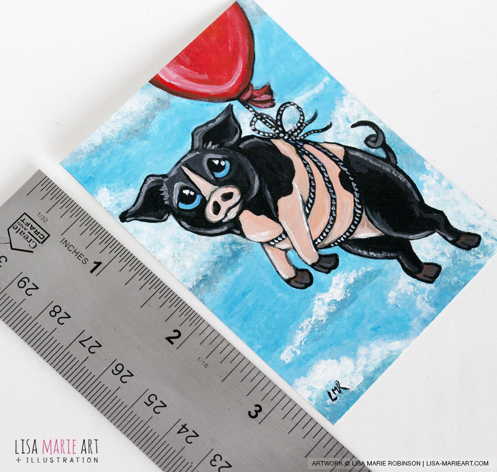 Roscoe - Pig ACEO Art Card Ruler for Scale