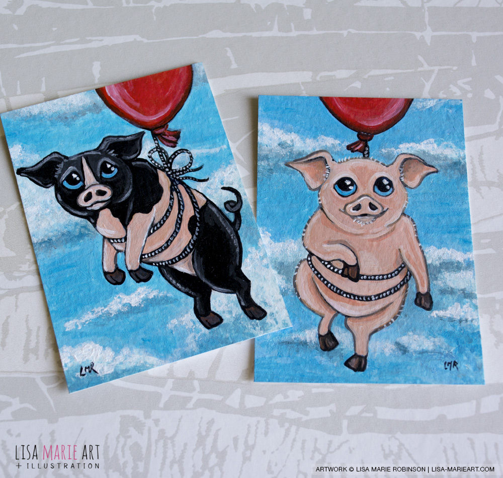 Wilbur and Roscoe - Pig ACEO Art Cards