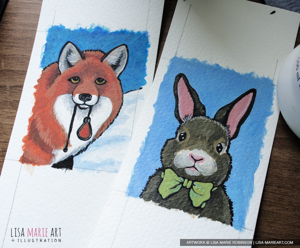 Fox and Rabbit ACEO - Work in Progress