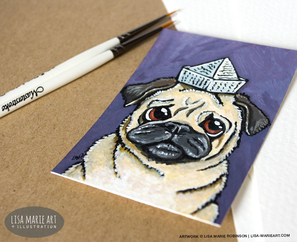 Silly Pug ACEO Painting