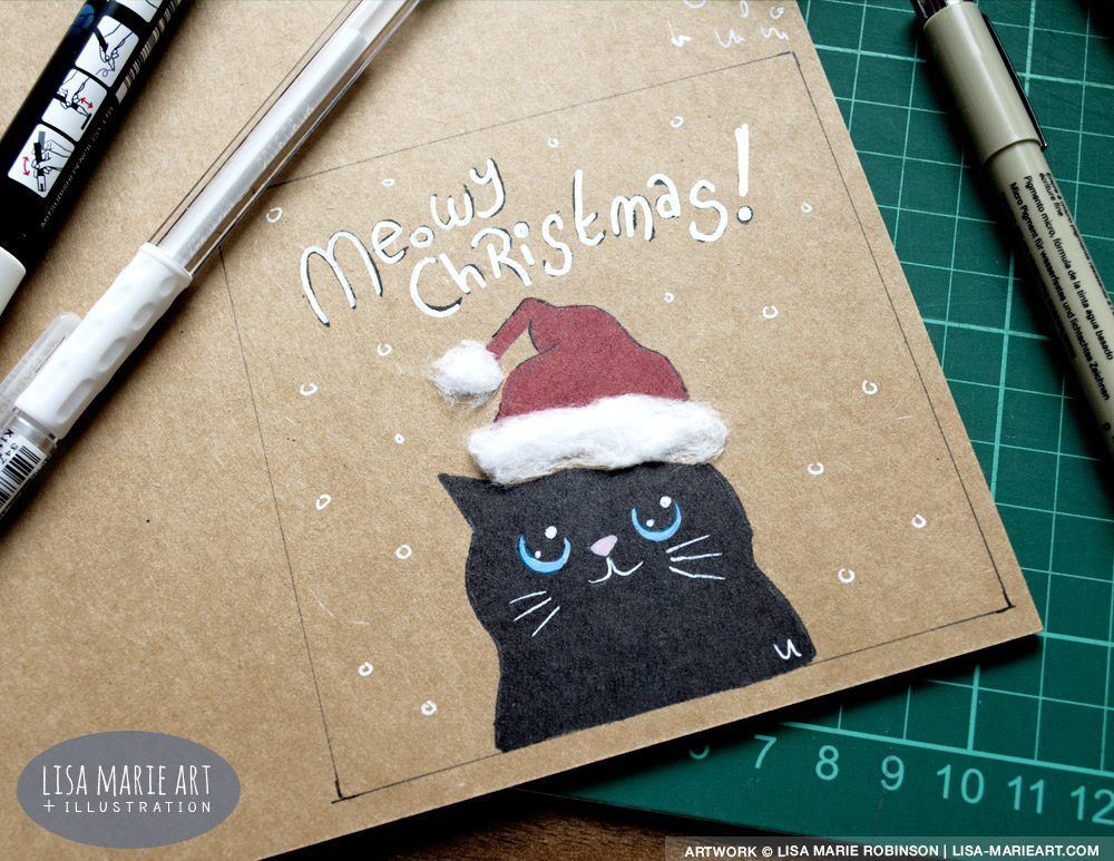 Cotton Wool & Kraft Card Cat Christmas Card Test