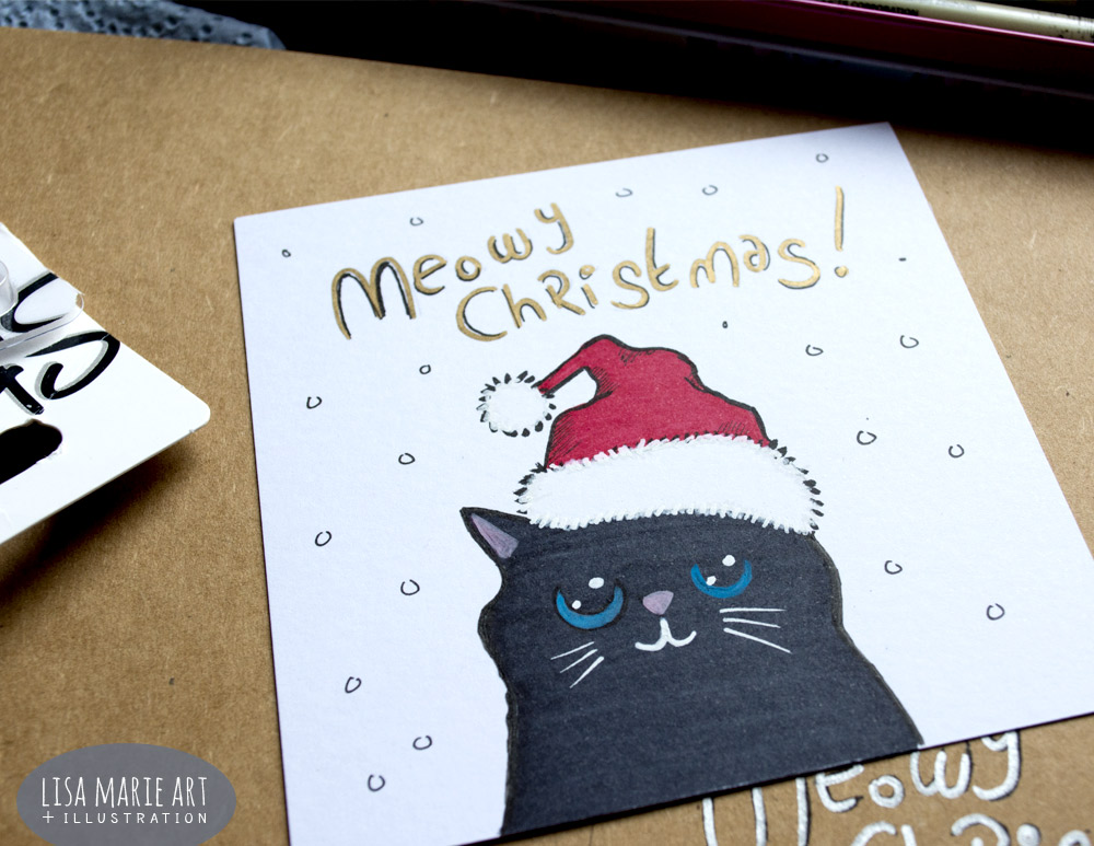 Hand Drawn Cat Christmas Card: Sharpie & Posca Test