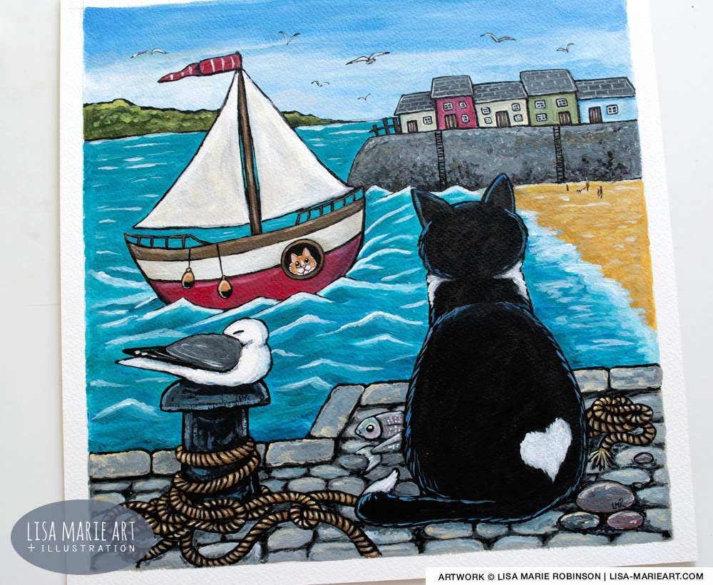 The Arrival - Harbour Cat Painting Whitby Galleries Oct 2017