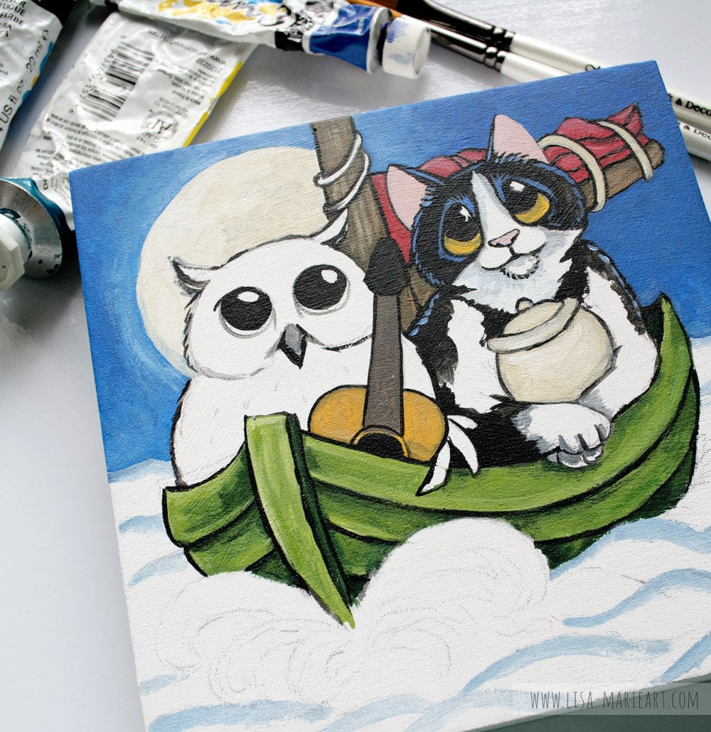 Illustrating Owl & the Pussycat Painting - Work in Progress