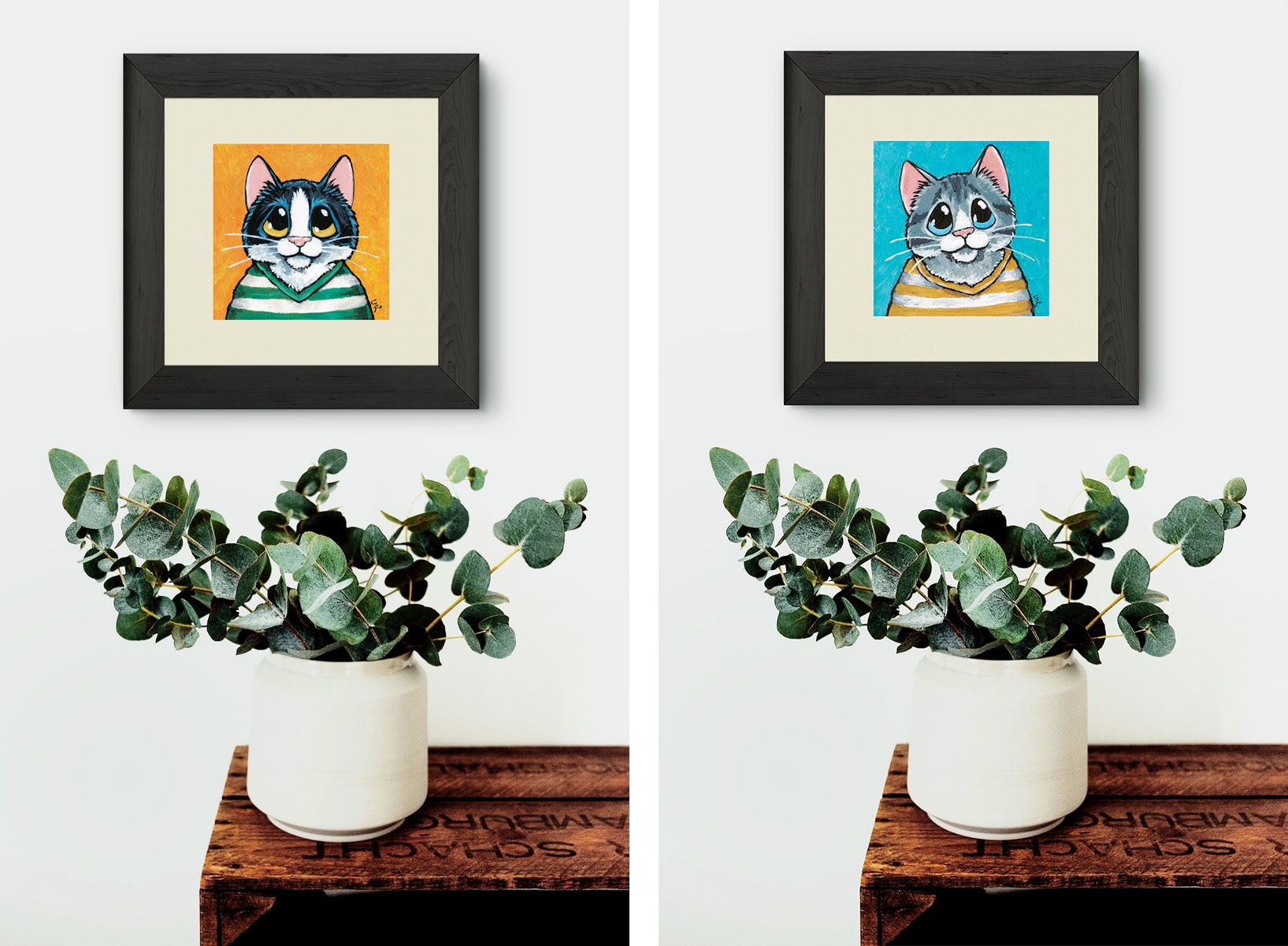 Cats Wearing Striped Shirts Illustrations