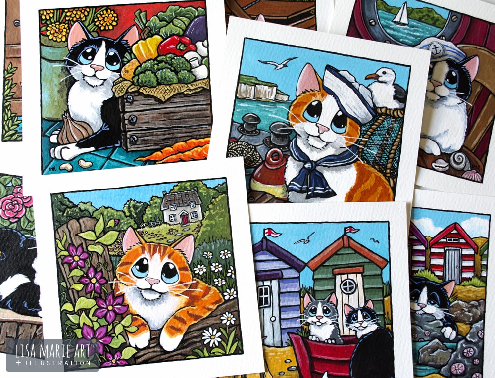 Summer Themed Cat Illustrations