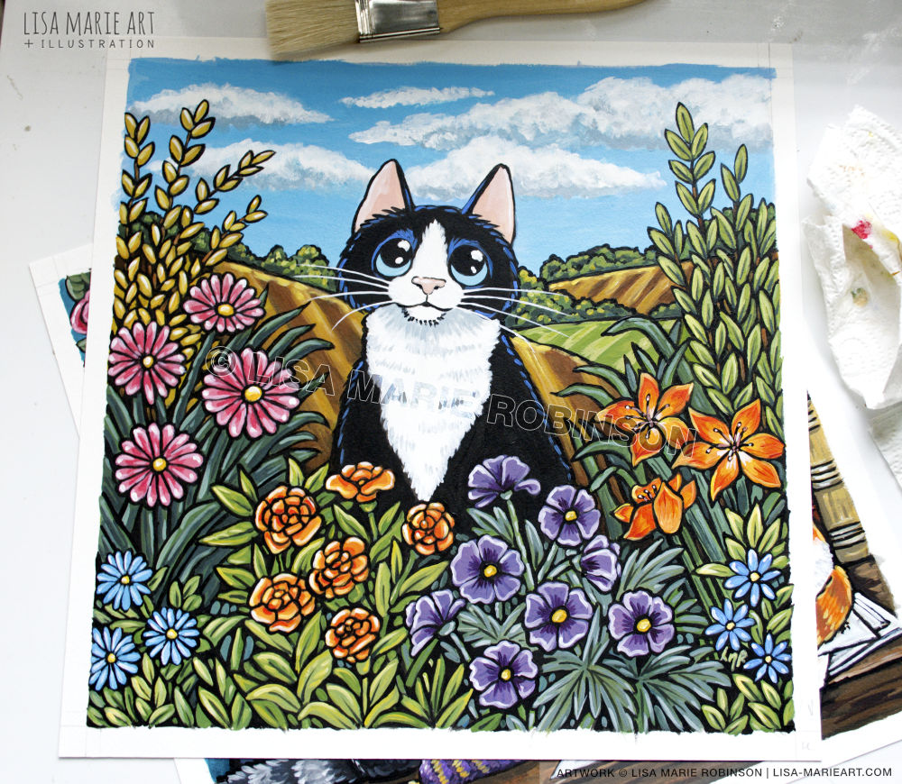 flowers & fields cat painting