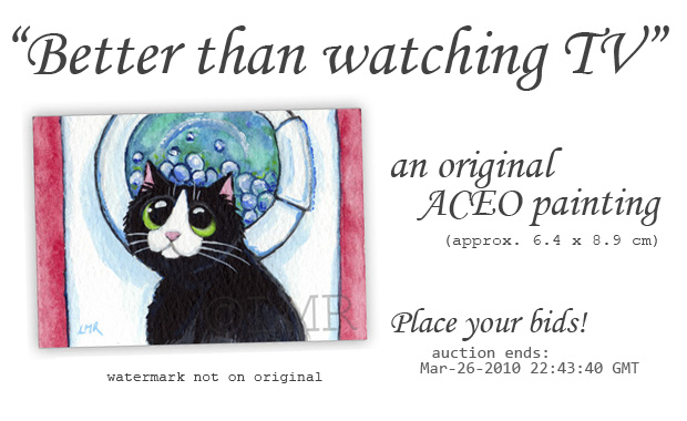 Cat ACEO - Better than tv © Lisa Marie Robinson