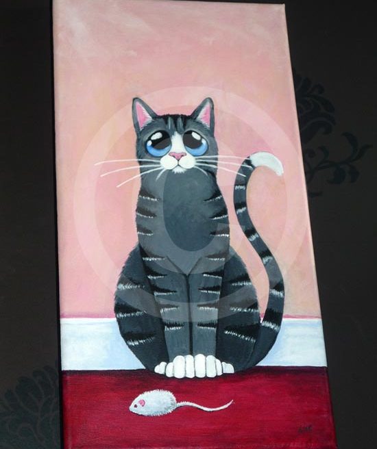 Work in Progress: Grey Tabby Cat with Toy Mouse Painting © Lisa Marie Robinson