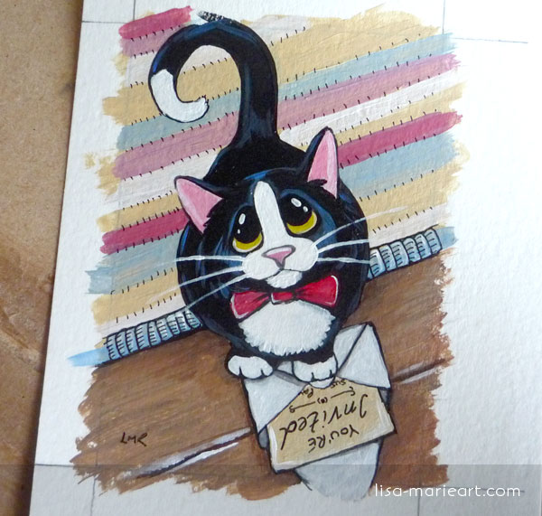 You're Invited Cat ACEO by Lisa Marie Robinson