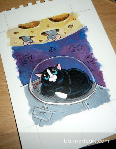 Moon Really Is Made of Cheese - Cat ACEO by Lisa Marie Robinson