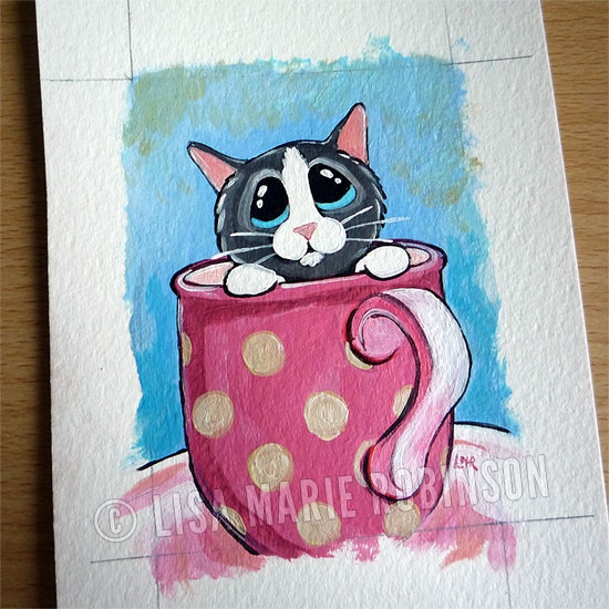 Tiny Kitten in a Mug ACEO by Lisa Marie Robinson