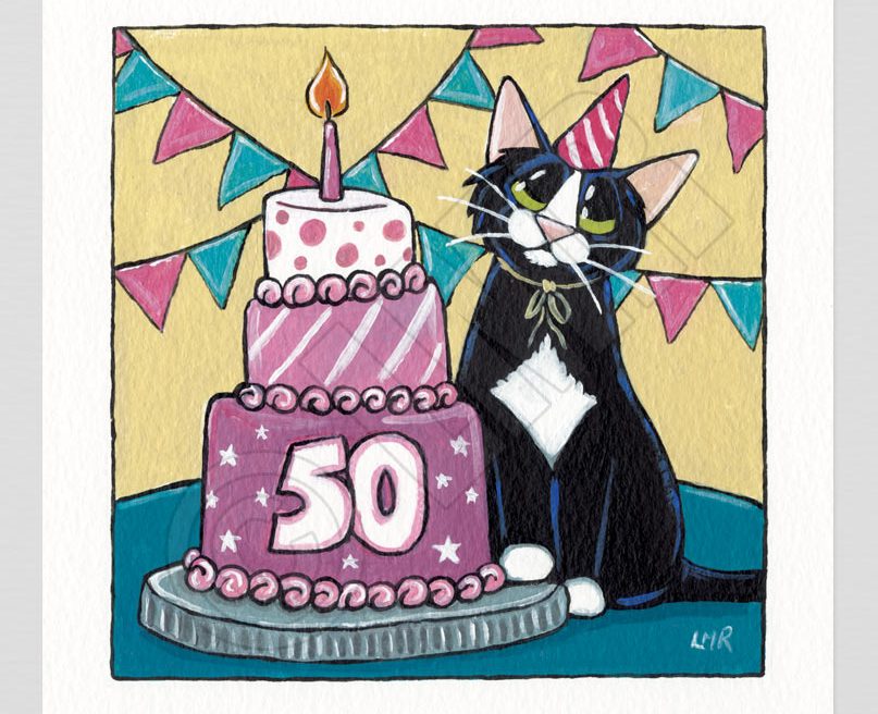 Happy 50th Birthday Cat Painting