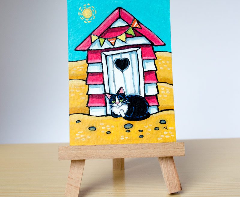 Original Cat ACEO - Sand Love and Bunting by Lisa Marie Robinson