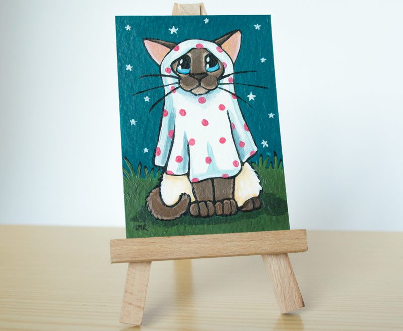 Polka Dot Ghost - Siamese Cat ACEO by Lisa Marie Robinson