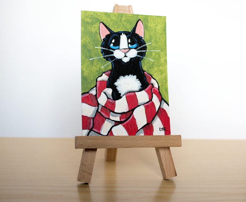 Wrapped Up Like a Candy Cane Cat ACEO by Lisa Marie Robinson