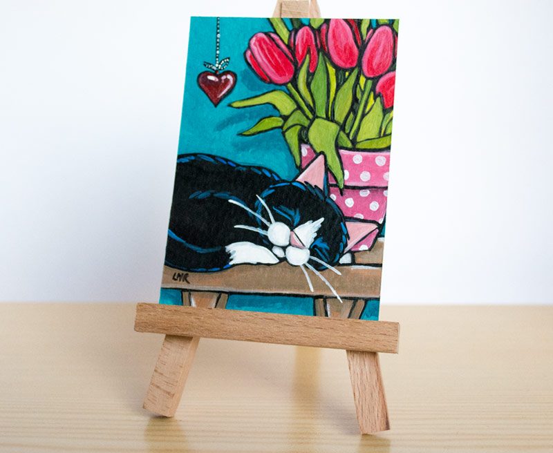 With a Hanging Heart Cat ACEO