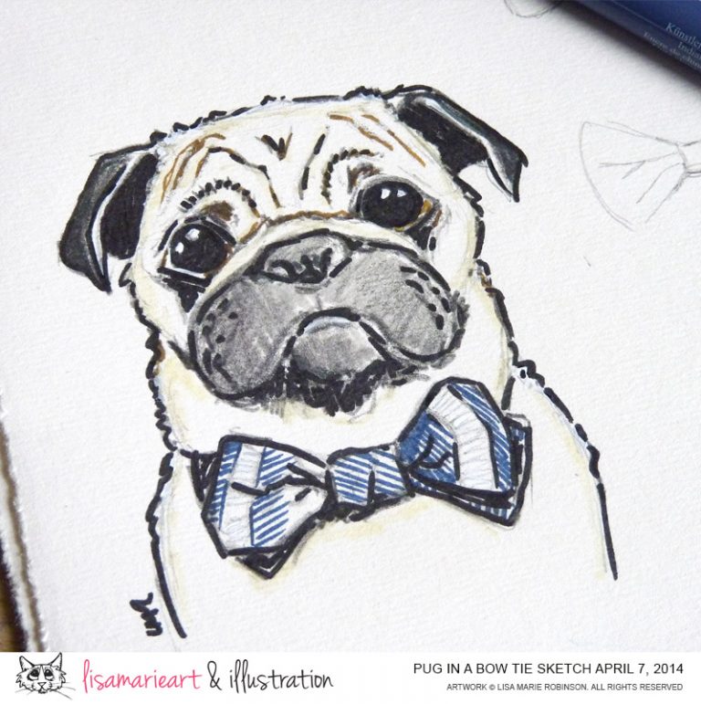 Pug Sketch Bow Ties are Cool! » Lisa Marie Art & Illustration