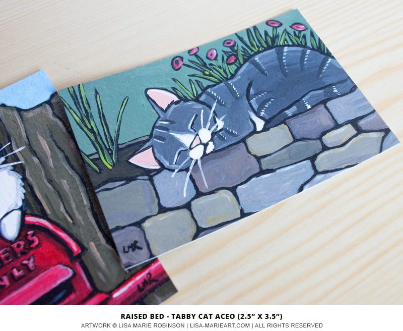 02-09-2014 Raised Bed - Tabby Cat ACEO by Lisa Marie Robinson