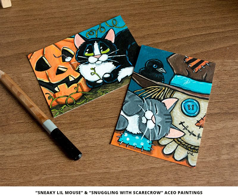 16-09-2014 Halloween Cat ACEO Paintings by Lisa Marie Robinson