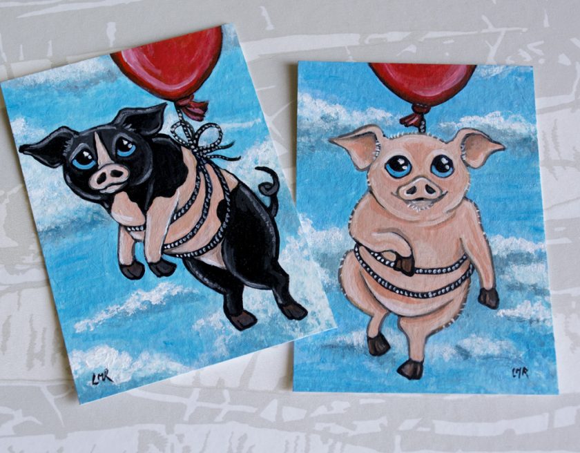 Wilbur and Roscoe - Pig ACEO Art Cards