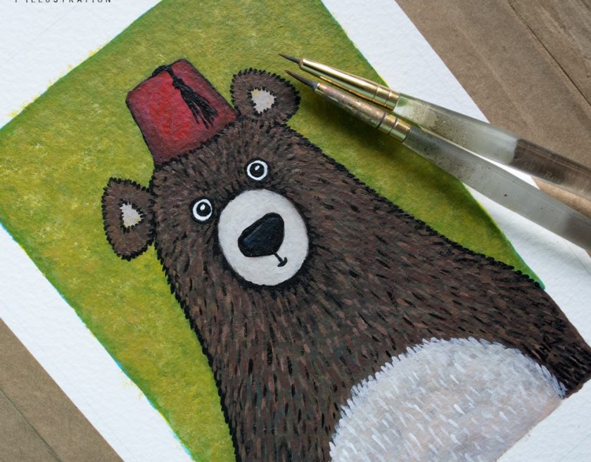 Bear wearing a Fez Painting - Work in Progress